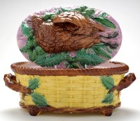 Lot 348 - A late 19th Century Majolica game pie dish and...