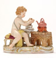 Lot 360 - A Meissen figure of Cupid making hot chocolate,...
