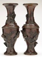 Lot 414 - A pair of Japanese bronzed metal vases, Meji...