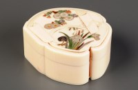 Lot 418 - A Japanese ivory shibayama box, decorated with...