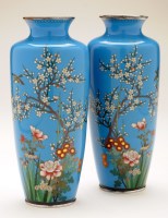Lot 420 - A pair of Japanese cloisonne enamel vases,...