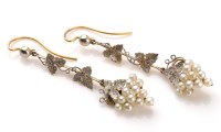 Lot 733 - A pair of fruiting vine pattern drop earrings,...