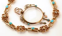 Lot 773 - A yellow metal turquoise and pearl set...