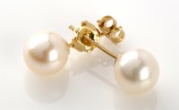 Lot 807 - A pair of cultured pearl ear studs, each pearl...