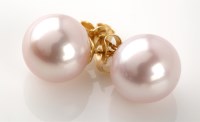 Lot 809 - A pair of cultured pearl ear studs, each pearl...