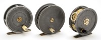 Lot 955 - Three North Eastern alloy trout reels, all...