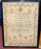 Lot 1063 - A mid 19th Century needlework sampler, the...