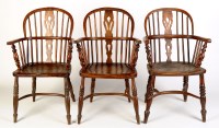 Lot 1165 - Three near matching Windsor low back armchairs,...