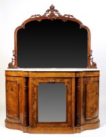 Lot 1200 - A Victorian burr walnut credenza with raised...