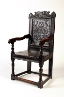 Lot 1241 - A 17th Century and later oak open armchair,...