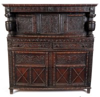 Lot 1275 - An oak court cupboard, part 17th Century, with...