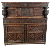 Lot 1276 - An oak court cupboard, part 17th Century, with...