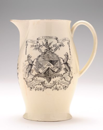 Lot 25 - Creamware transfer printed jug, with ''The...