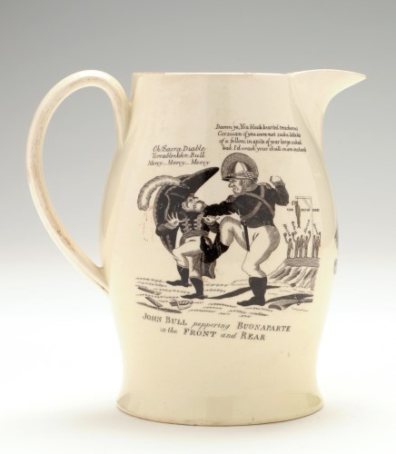 Lot 26 - Creamware transfer printed 'Napoleonic' jug,...