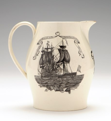 Lot 38 - Creamware transfer printed jug, with ''The...