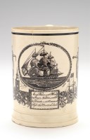 Lot 47 - Creamware transfer printed 'Marine' mug, with...