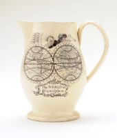 Lot 54 - Creamware transfer printed jug, with ''The...
