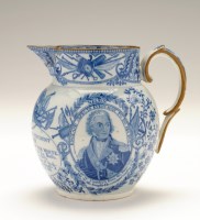 Lot 58 - Blue and white 'Nelson' jug, with printed...