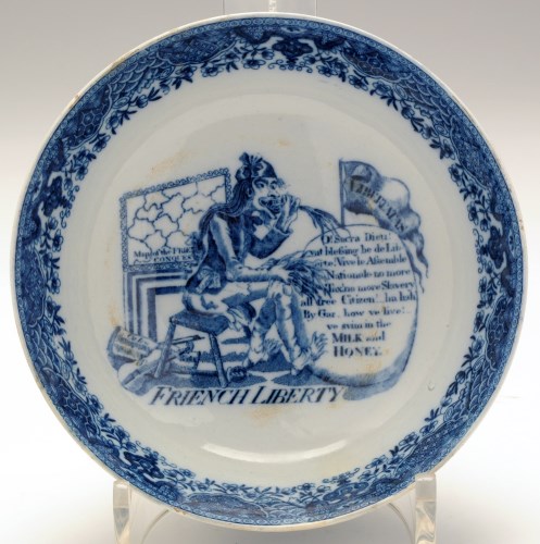 Lot 66 - Pearlware blue and white 'Satirical, French...