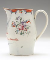 Lot 70 - Pearlware jug, painted with flowers and...