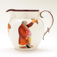 Lot 72 - Pearlware coloured printed 'Coaching' jug,...
