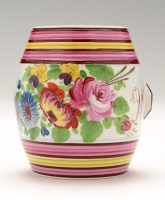 Lot 73 - Pearlware spirit barrel, painted with flowers...