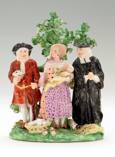 Lot 85 - Derby group of Tythe Pig, with parson standing...