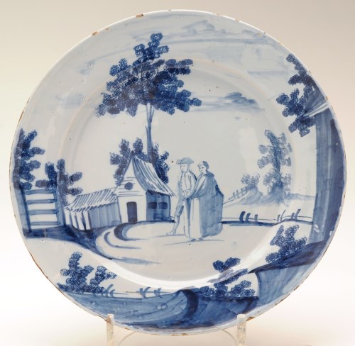 Lot 87 - Delftware blue and white dish, painted with...