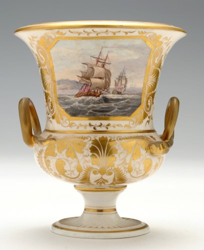 Lot 95 - Derby Campana-shaped 'Marine' vase, painted...