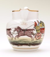 Lot 100 - Porcelain 'Coaching' jug, painted with coach...
