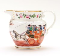 Lot 101 - Porcelain 'Coaching' jug, painted and...