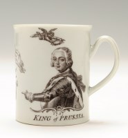Lot 123 - Worcester ''King of Prussia'' printed mug,...