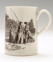 Lot 131 - Worcester printed 'Fishing' mug, with scene of...
