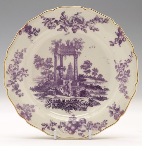 Lot 135 - Worcester lilac printed plate, with Capriccio...