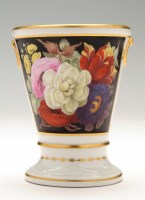 Lot 137 - Worcester Cashpot, painted with floral panel...
