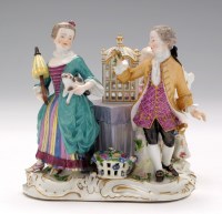 Lot 150 - Meissen group of three figures around a table,...