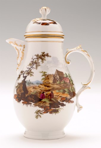 Lot 175 - Furstenberg chocolate pot and cover, painted...