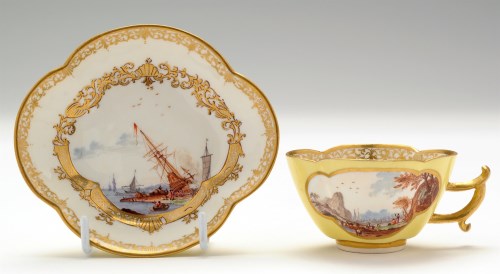 Lot 176 - Meissen yellow ground cup and saucer, of...
