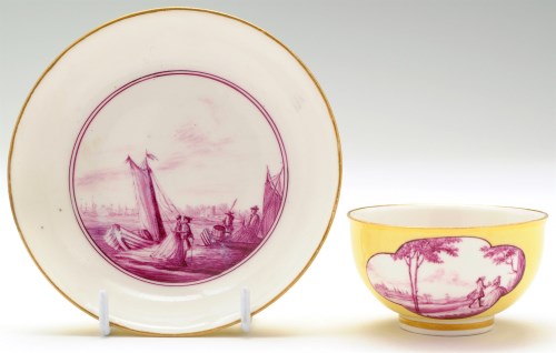 Lot 177 - Meissen yellow ground tea bowl and saucer,...