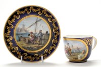 Lot 179 - Sevres blue ground cup and saucer, painted by...