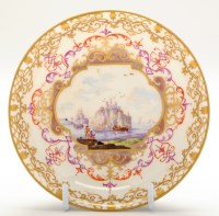 Lot 183 - Meissen saucer, painted with sailing vessels...