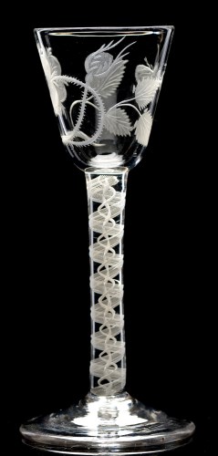 Lot 200 - 'Jacobite' wine glass, round funnel bowl...