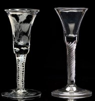 Lot 202 - Opaque twist wine glass, engraved with...