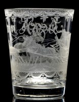 Lot 214 - 'Waggoner' glass tumbler, engraved with six-in-...