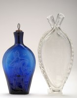 Lot 220 - Glass flask with twin spout, engraved with...