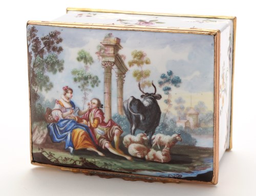 Lot 228 - English deep enamel box, lid painted with...