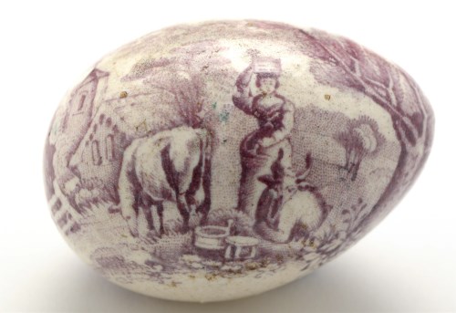 Lot 252 - Creamware lilac transfer printed egg, with...