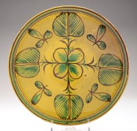Lot 280 - Yellow ground Maiolica conical dish, painted...