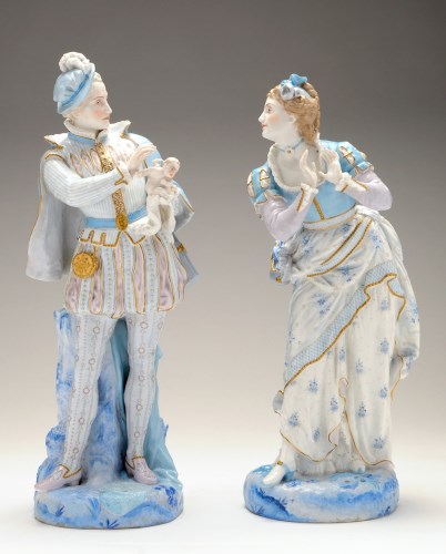 Lot 282 - Large pair of Continental porcelain figures,...