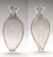 Lot 289 - Clear glass 'Railway' double flask, engraved...